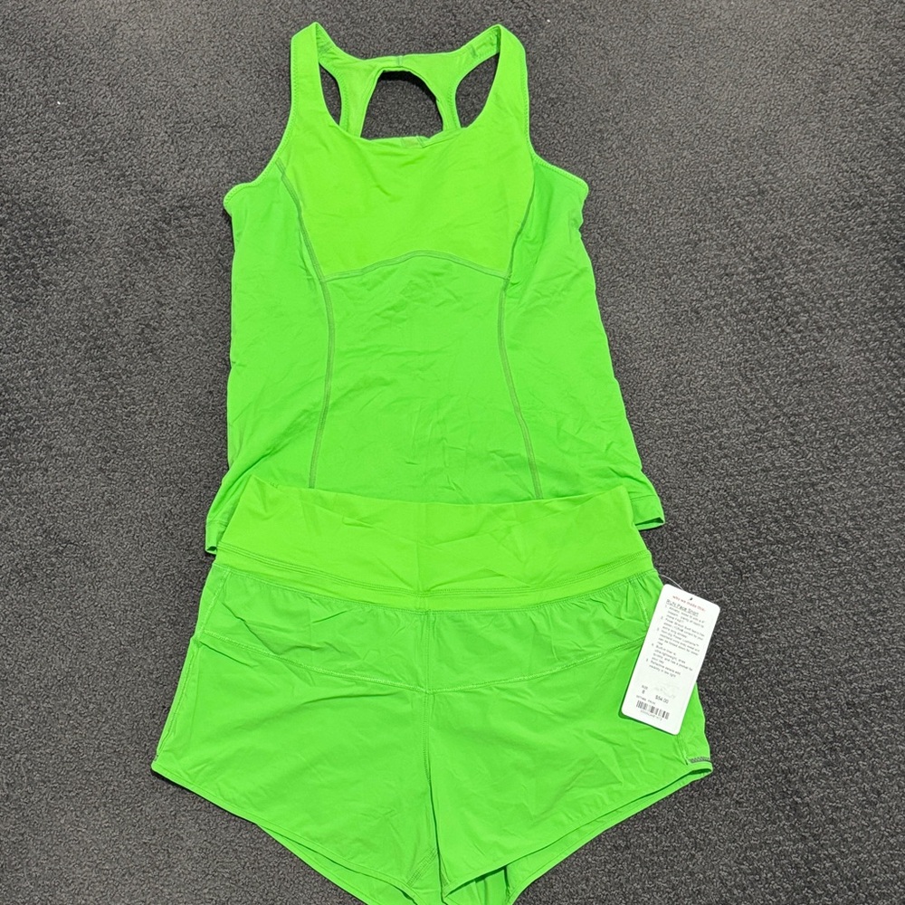 lululemon athletica Neon Green Athletic Shorts Set
